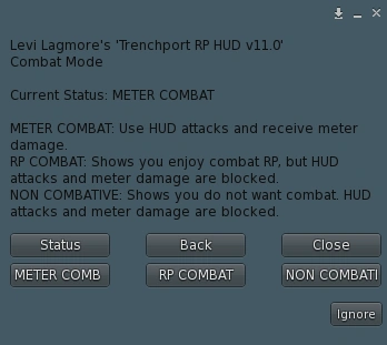 Combat Modes menu showing Meter Combat, RP Combat, and Non Combative options