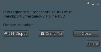 Emergency / Tipline menu in the Trenchport RP HUD