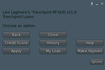 Trenchport Loans menu in the Trenchport RP HUD