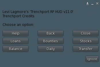 Updated Money and Credits menu with Loans in the Trenchport RP HUD