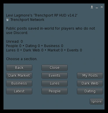 Trenchport Network browser menu in the Trenchport RP HUD