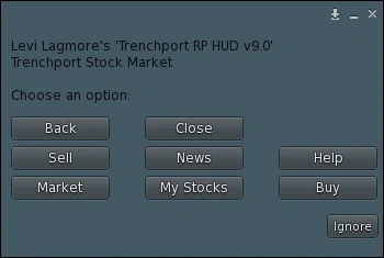 Stock Market menu in the Trenchport RP HUD