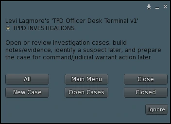 Investigations menu screenshot