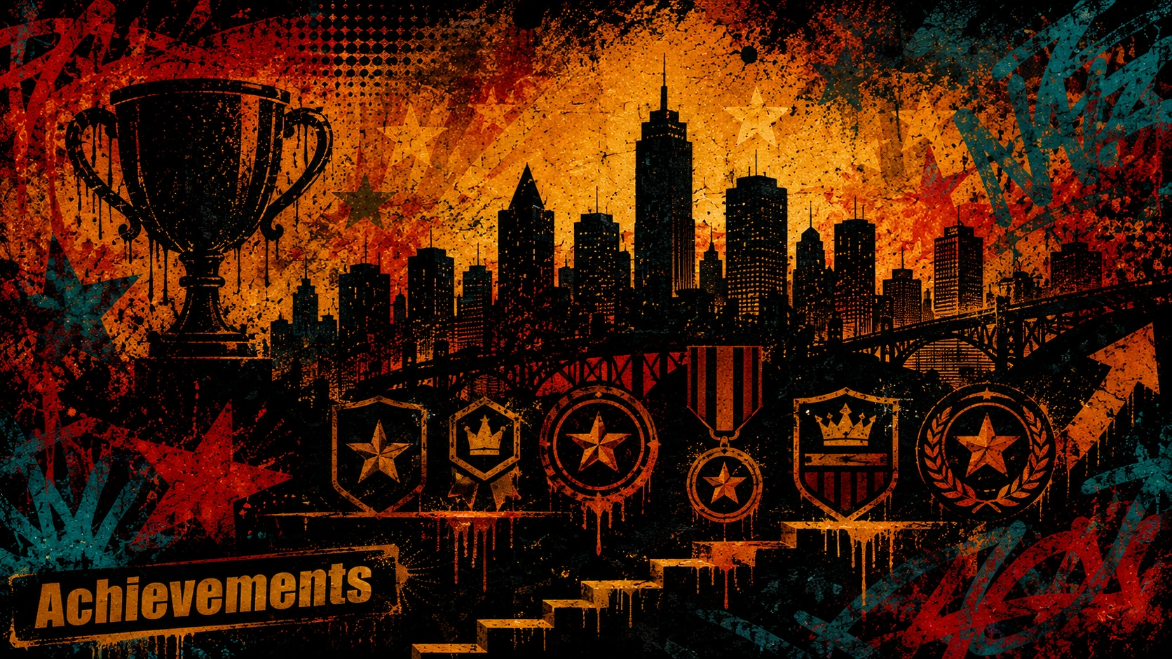 Trenchport Achievements hero banner showing progression, titles, and milestones